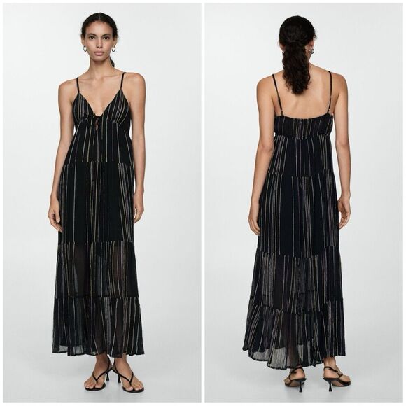 Mango MNG Dobby Stripe Cotton Blend Sundress Midi Flowy Size 8 Sleeveless - Picture 1 of 11